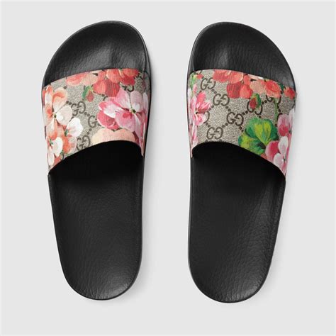 gucci women floral print sandal|gg blooms supreme slide sandals.